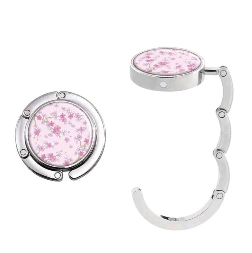 Silver Purse Hook Sakura Flower With Magnet